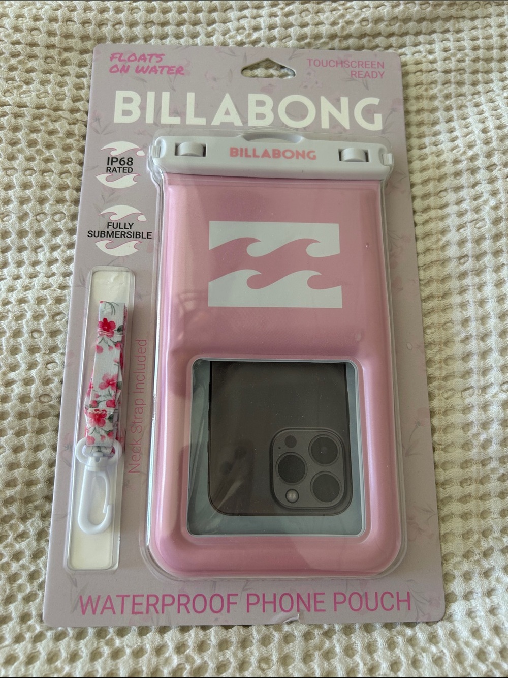 Billabong Pink Waterproof Phone Pouch with Floral Neck Strap